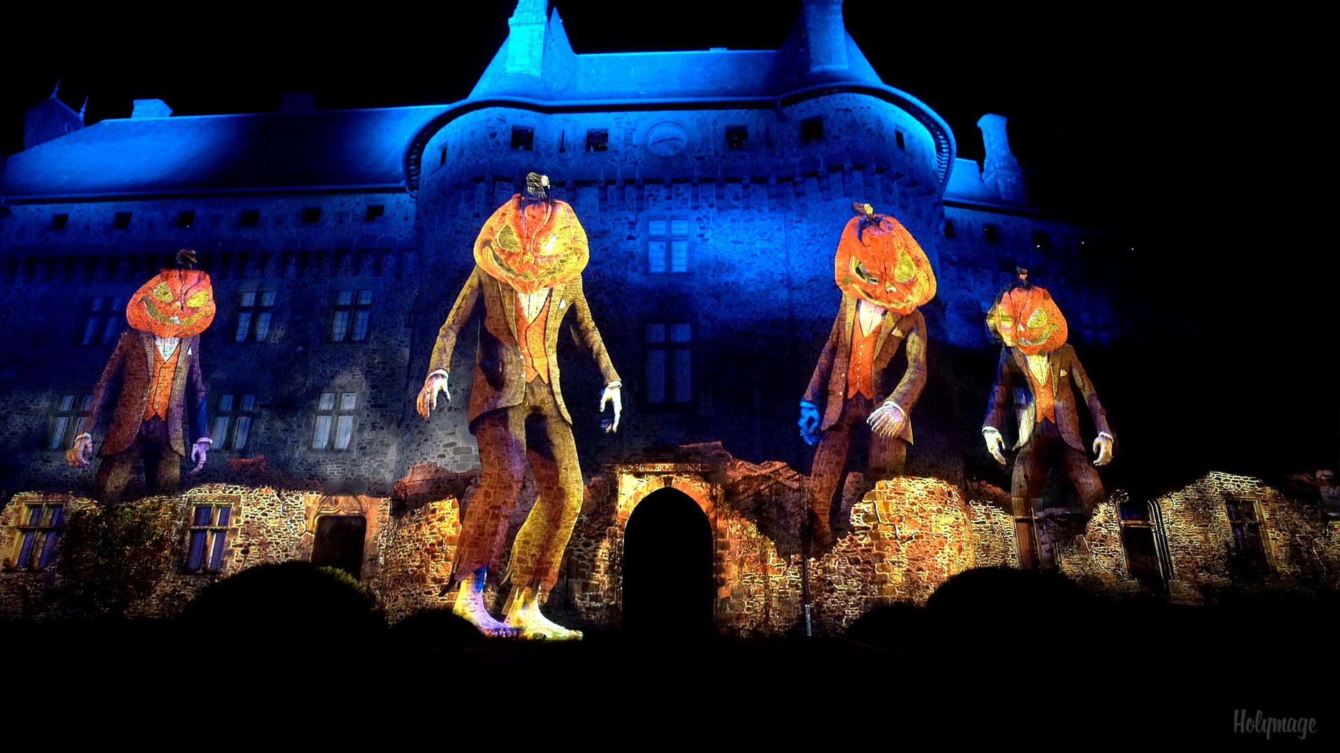 Video mapping Halloween - Pompadour - Homme Citrouilles - 2022 - @Holymage - @Delacroixstudio